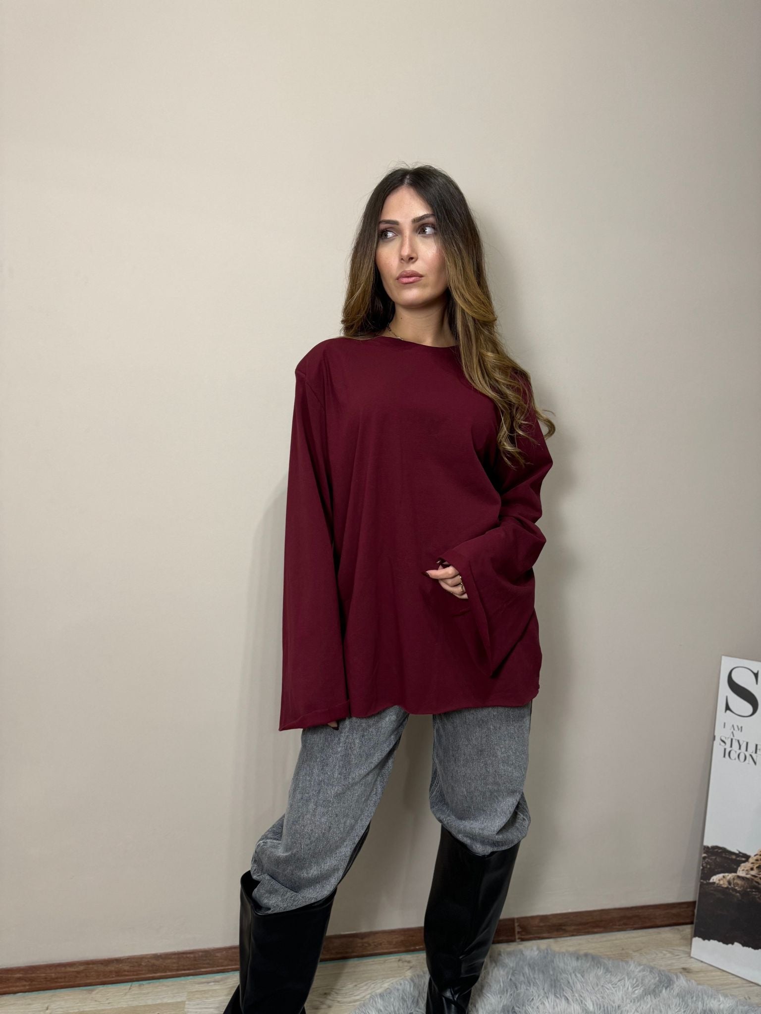 Maglia spalline over bordeaux