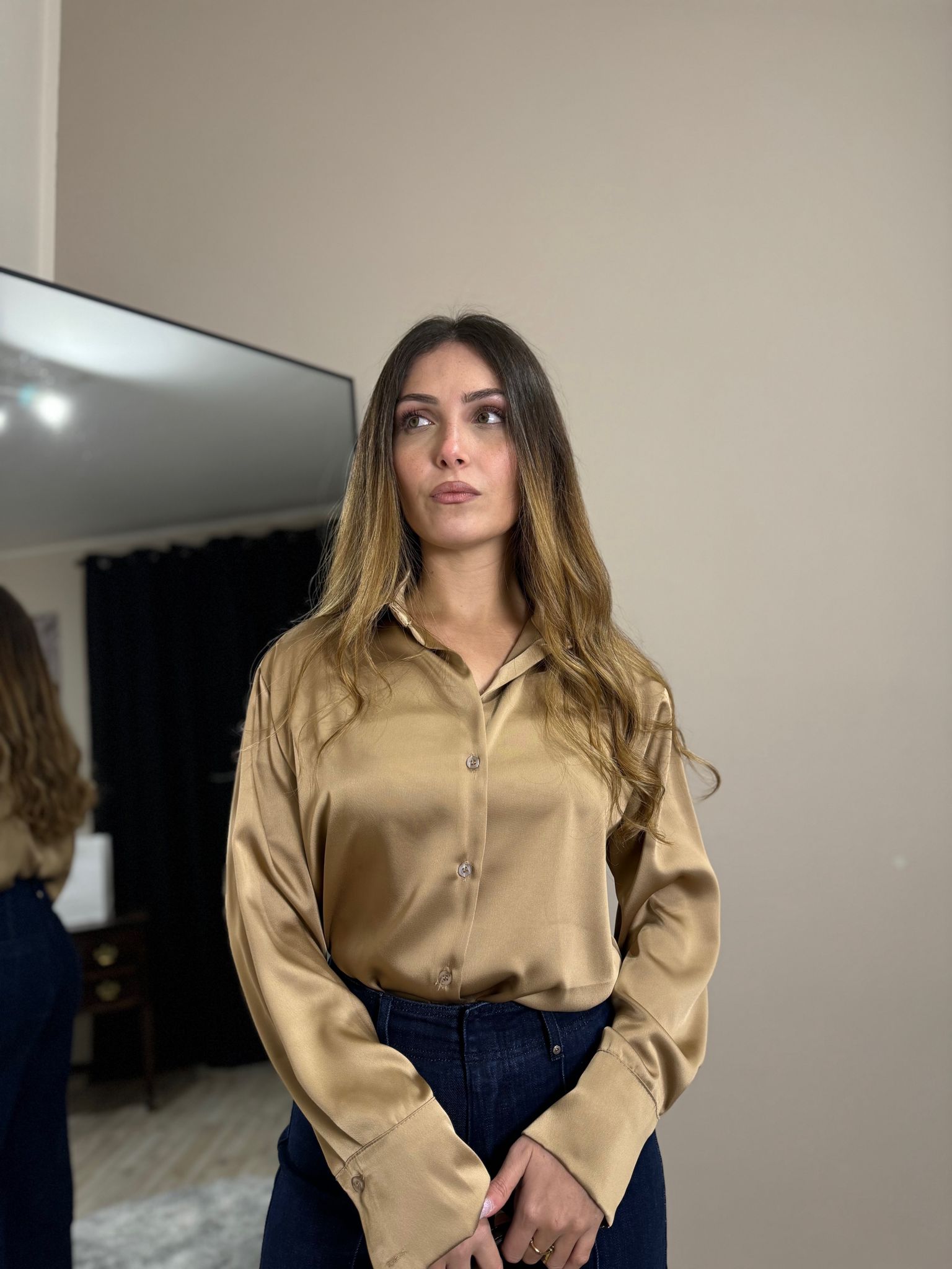 Camicia in raso cappuccino