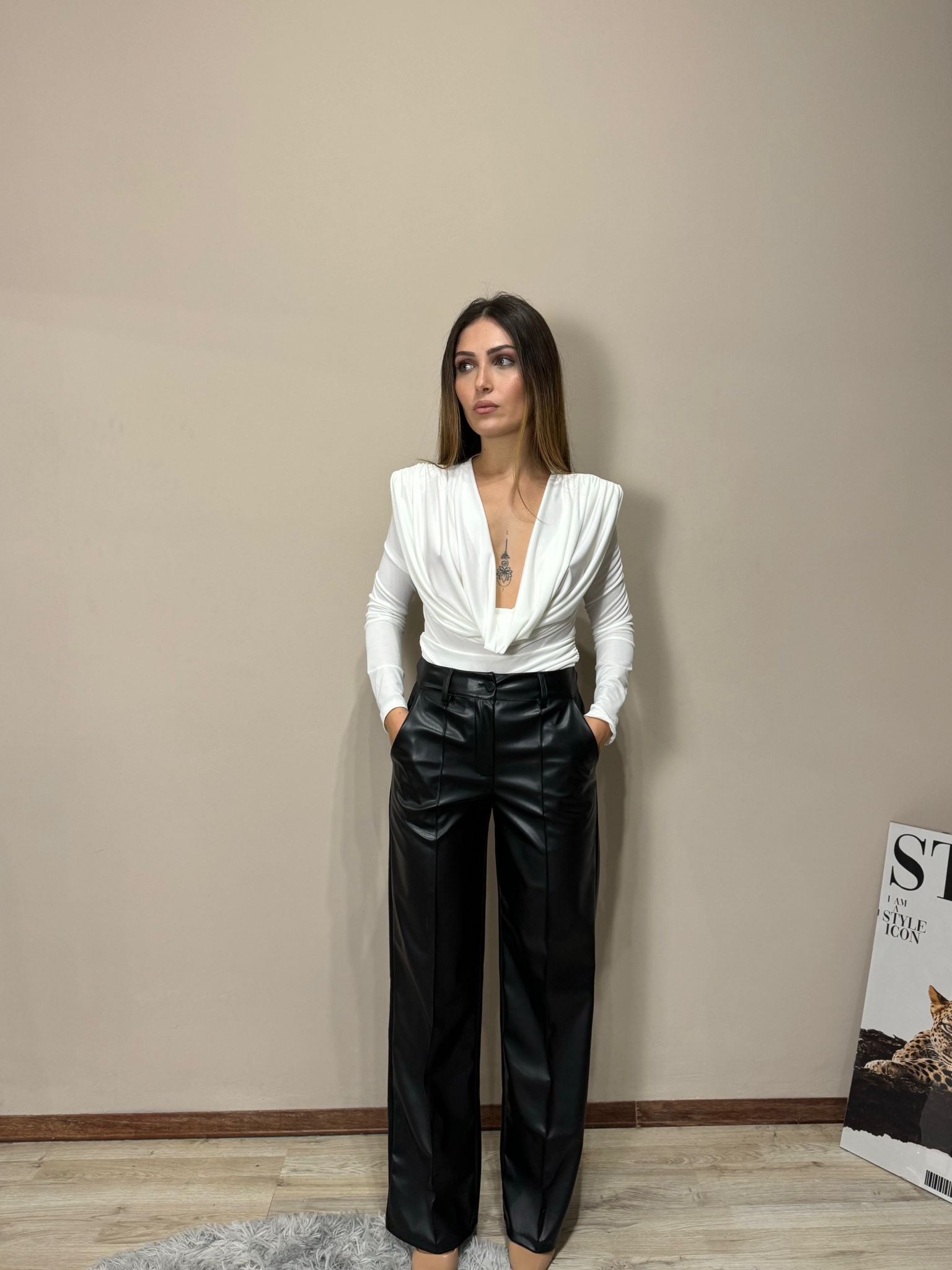 Pantalone ecopelle black