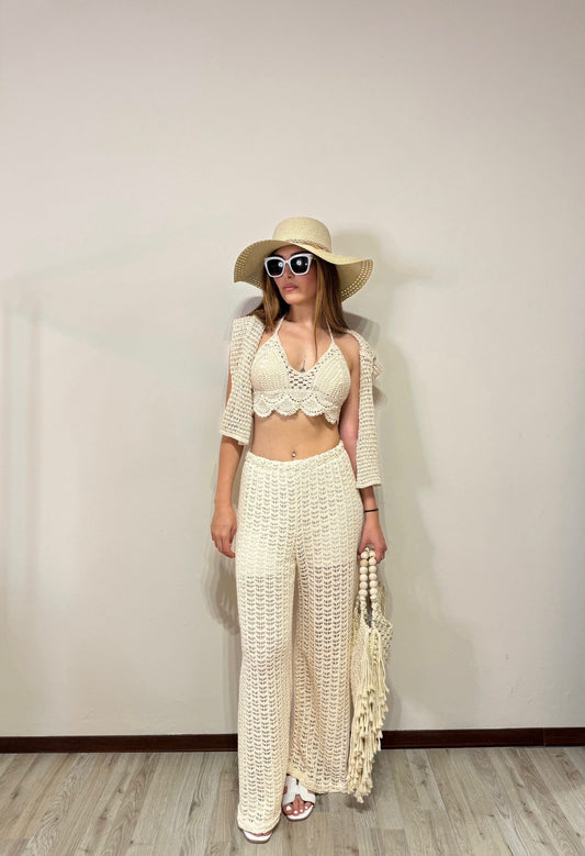 Pantalone traforato beige