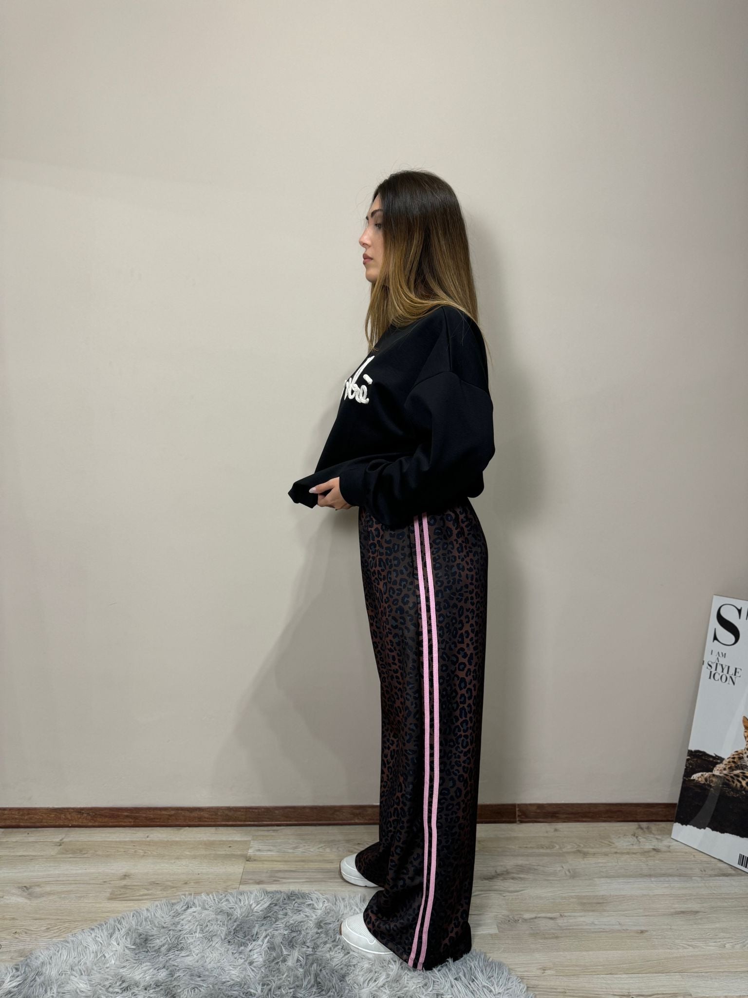 Pantatuta leopardato strisce rosa