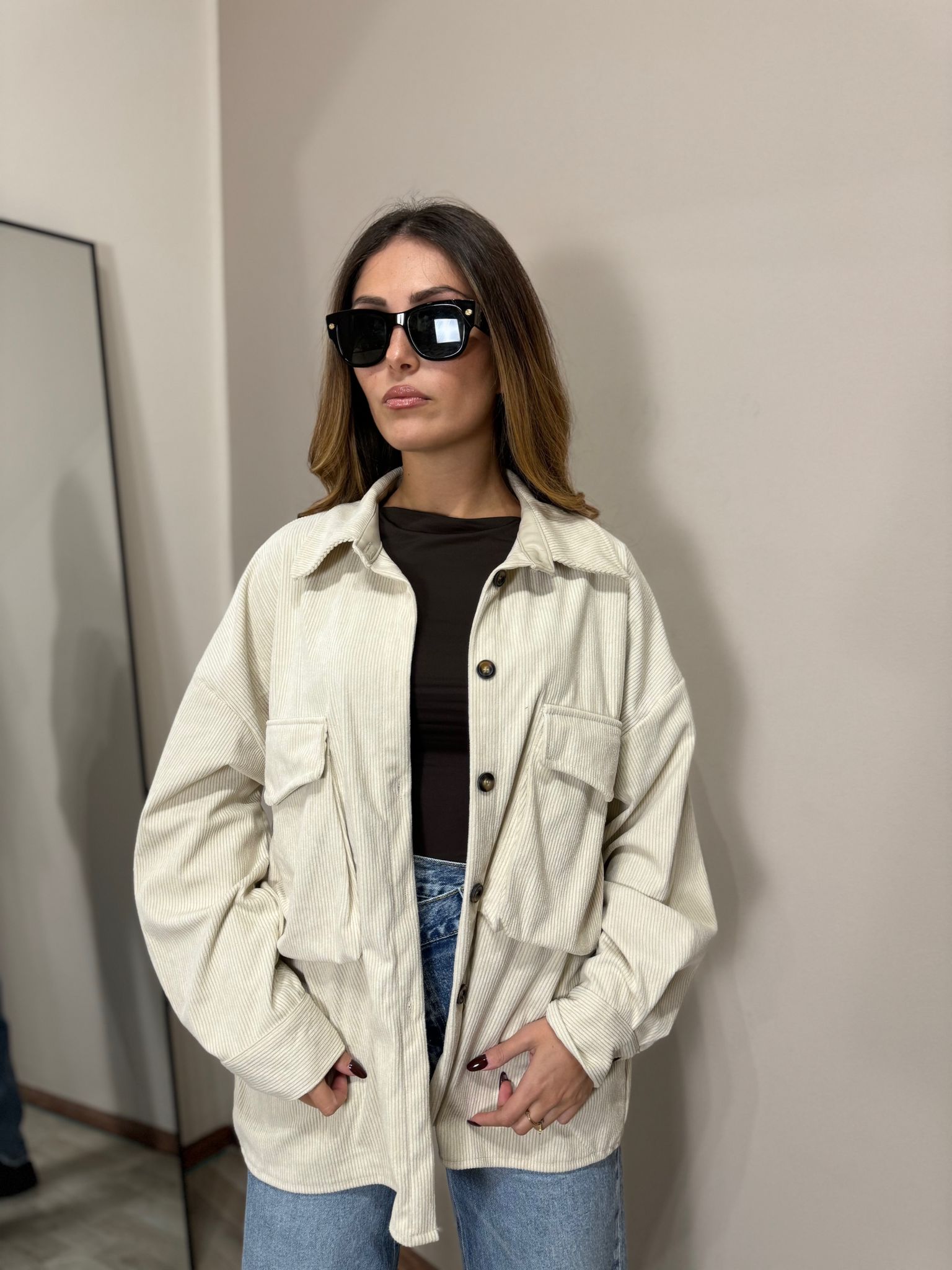 Camicione costine velvet crema