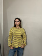 Maglia Alessia con spalline e bottoncino choco/yellow