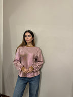 Maglia Alessia con spalline e bottoncino choco/pink