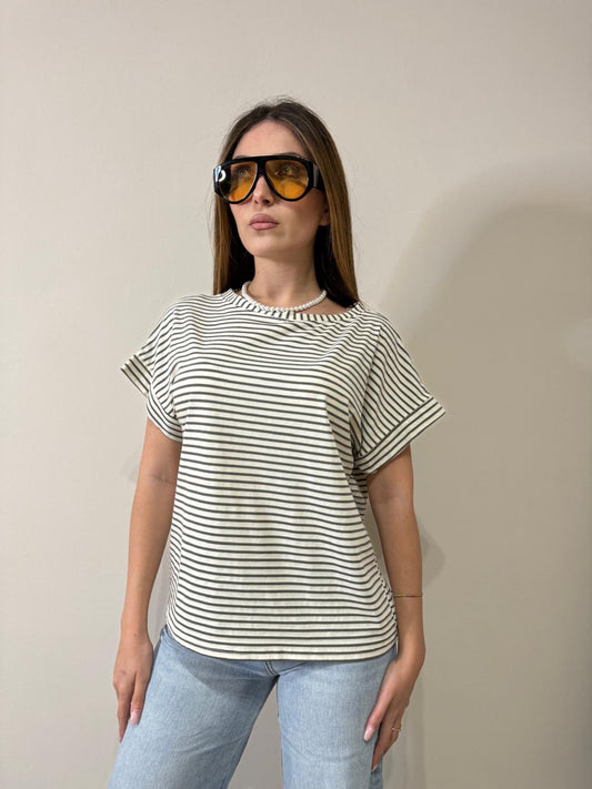T-shirt m/c green&white