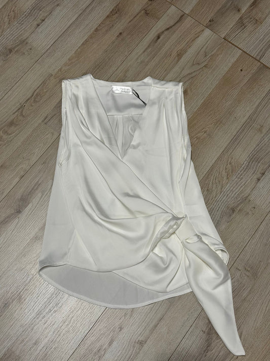 camicia in raso smanicata con nodo bianca