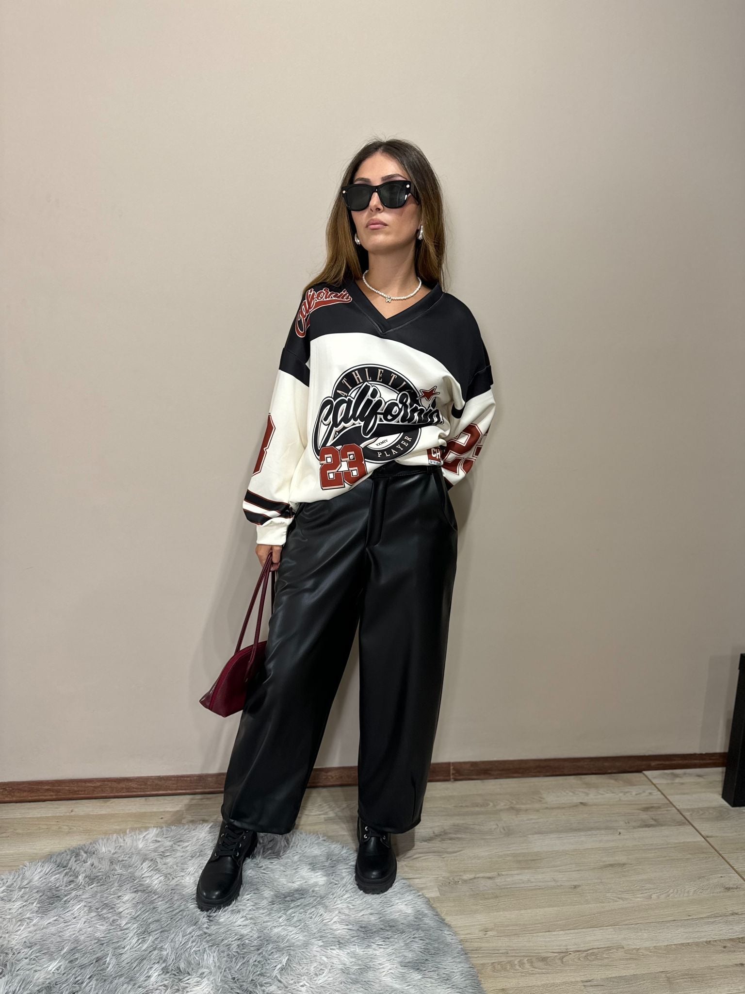 Pantalone ecopelle nero