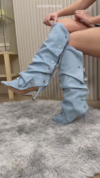 Stivale denim bottoni